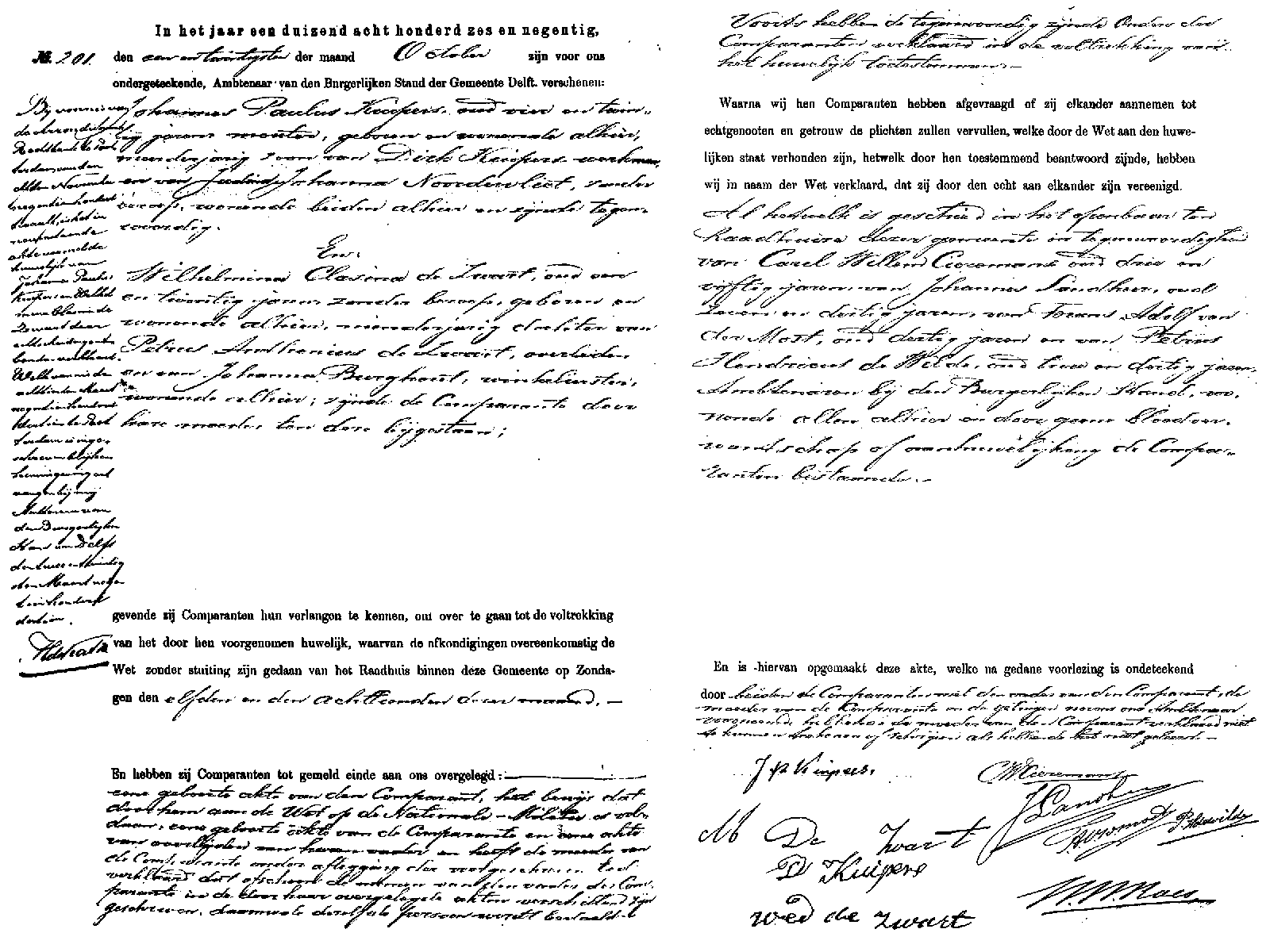 18961021 huw akte 201 Johannes P Kuipers - Wilhelmina C d Zwart